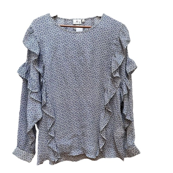 Adriano Goldschmied AG Blouse Bijou Blue Silk Floral Boho Flowy Peasant Fairy SM - Picture 1 of 9